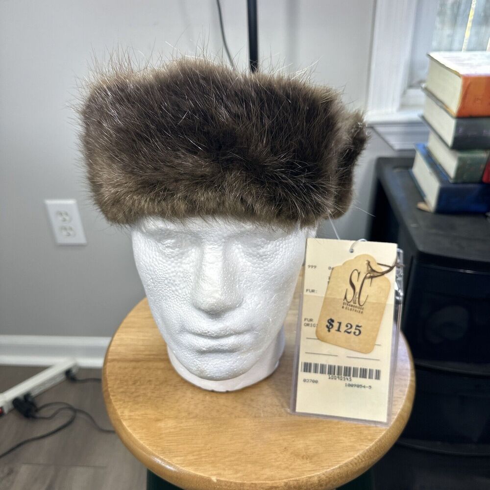 Vintage NOS NWT Strawbridge & Clothier Beaver Fur 4” Headband Hook Loop USA MADE